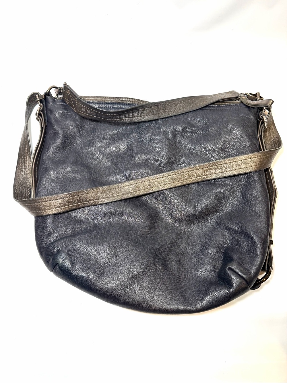 Vintage Rough & Tumble Pebble Leather Crossbody Hobo Bag Navy Blue Olive Green